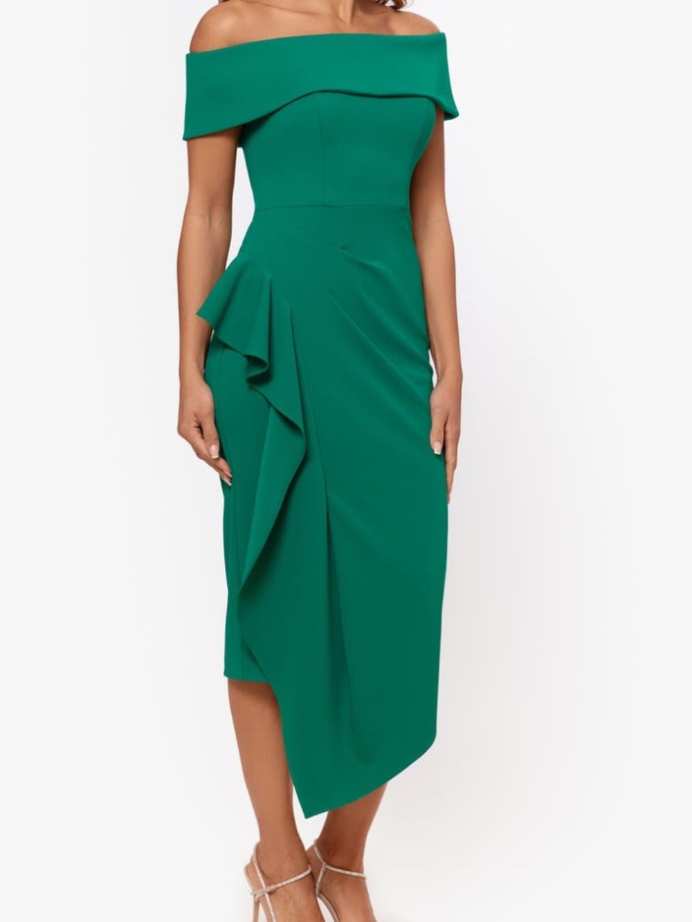 Betsy & Adam - Off-The-Shoulder Ruffle Sheath Dress